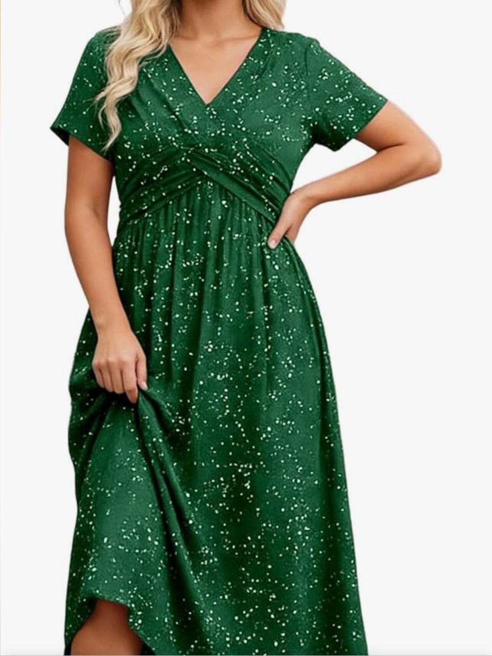 Cocktail dress with glitter Green V-Neck Midi Dress front crossover size 2X